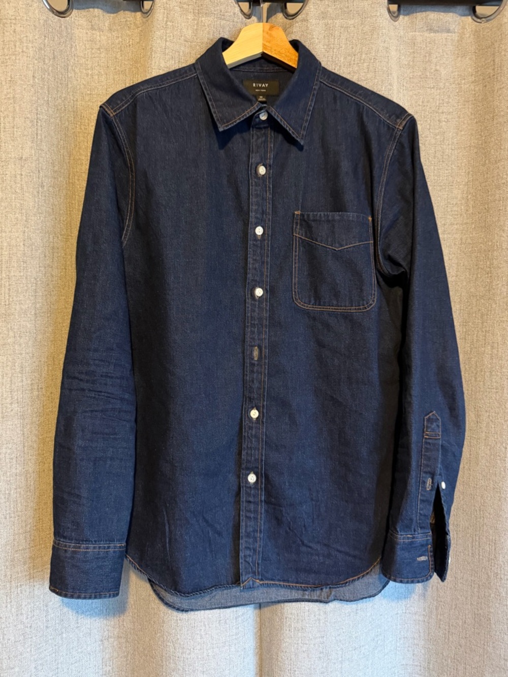 Men's RIVAY Dark Blue Denim Button-Up Shirt / M